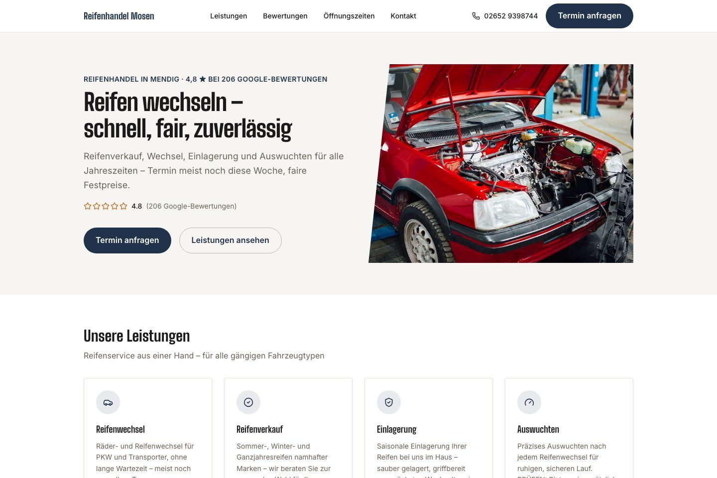Demo-Website für einen Kfz-Betrieb
