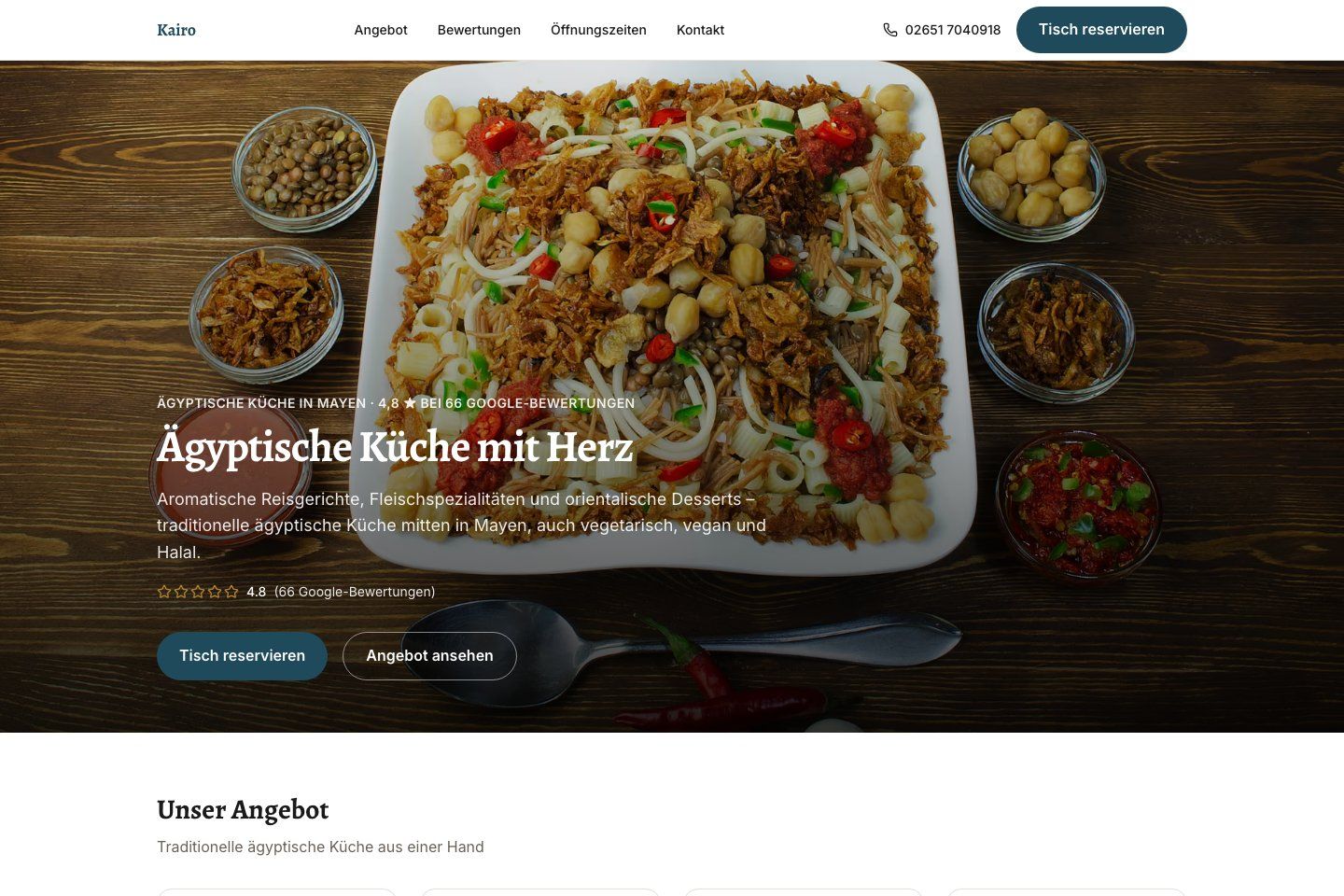 Demo-Website für ein Restaurant